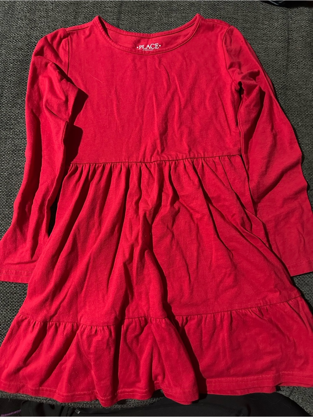 The Children's Place Bright Red Long-Sleeve Tiered Cotton Dress